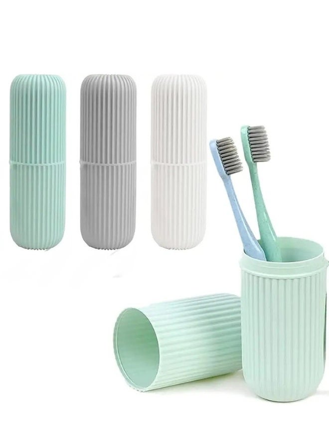 حامل فرشاة أسنان محمول مكون من 3 قطع مع غطاء - كوب فرشاة أسنان للسفر وحافظة لتخزين معجون الأسنان، حامل صحي صغير الحجم متعدد الألوان - Image 1